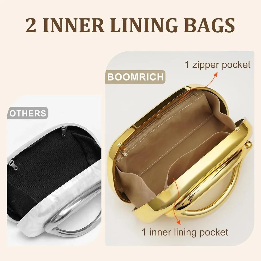 Women's Gold Acrylic Zipper Magnetic Closure Shoulder Wedding Crossbody Clutch